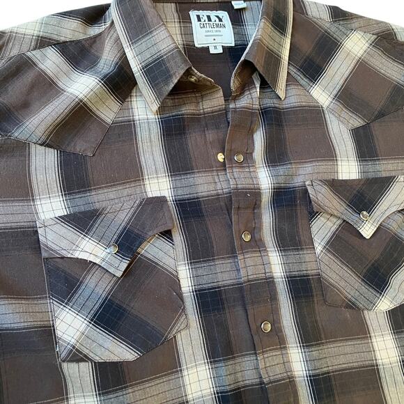 WESTERN ELY Cattlemen XL Brown Plaid Western Shirt VTG - Picture 14 of 15